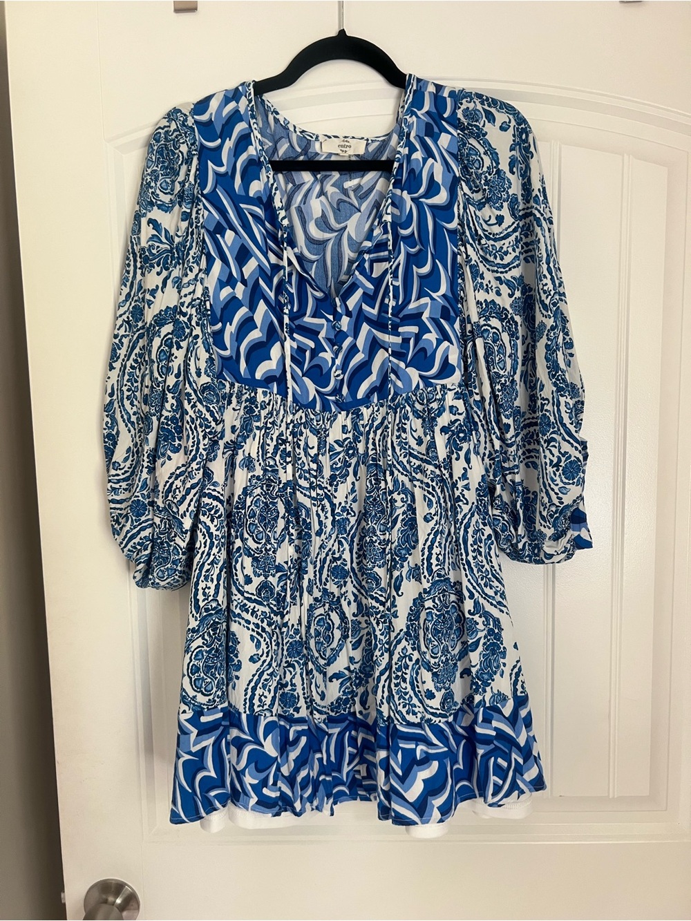 Entro Flowy Boho Blue & White Dress - medium